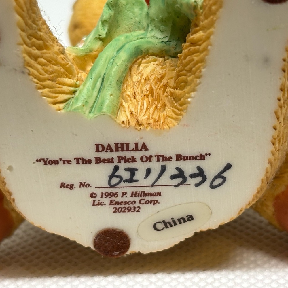 Enesco Dahlia Figurine with Green and Yellow Accents
